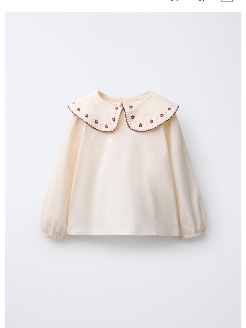 ZARA T-shirt with a peter pan collar, embroidered floral details and scalloped t